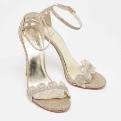 Stuart Weitzman Metallic Gold  Glitter Ankle Strap Sandals Size 37.5