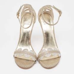 Stuart Weitzman Metallic Gold  Glitter Ankle Strap Sandals Size 37.5