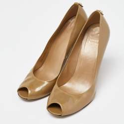 Stuart Weitzman Beige Patent Leather Peep Toe Pumps Size 41