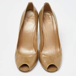 Stuart Weitzman Beige Patent Leather Peep Toe Pumps Size 41