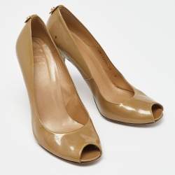 Stuart Weitzman Beige Patent Leather Peep Toe Pumps Size 41