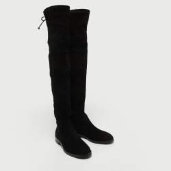 Pre Owned Stuart Weitzman Black Suede Lowland Over The Knee Boots Size 37.5