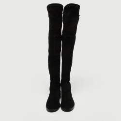 Pre Owned Stuart Weitzman Black Suede Lowland Over The Knee Boots Size 37.5