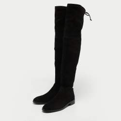 Pre Owned Stuart Weitzman Black Suede Lowland Over The Knee Boots Size 37.5
