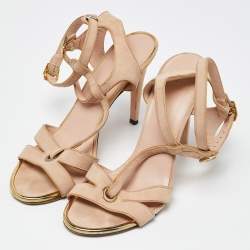 Stuart Weitzman Beige Suede Open Toe T-Strap Sandals Size 39.5