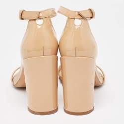 Stuart Weitzman Beige Patent Ankle Strap Sandals Size 36.5