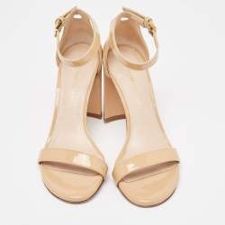 Stuart Weitzman Beige Patent Ankle Strap Sandals Size 36.5