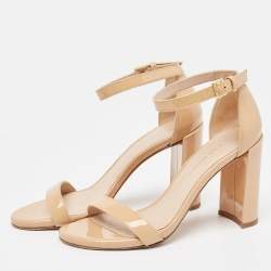 Stuart Weitzman Beige Patent Ankle Strap Sandals Size 36.5