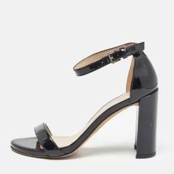 Stuart Weitzman Black Patent Ankle Strap Sandals Size 39.5