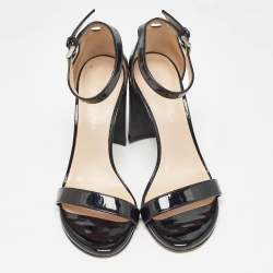 Stuart Weitzman Black Patent Ankle Strap Sandals Size 39.5