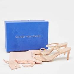 Stuart Weitzman Beige Suede Pear Embellished Slide Sandals Size 38
