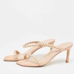 Stuart Weitzman Beige Suede Pear Embellished Slide Sandals Size 38