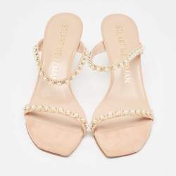 Stuart Weitzman Beige Suede Pear Embellished Slide Sandals Size 38