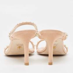Stuart Weitzman Beige Suede Pear Embellished Slide Sandals Size 38