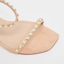 Stuart Weitzman Beige Suede Pear Embellished Slide Sandals Size 38