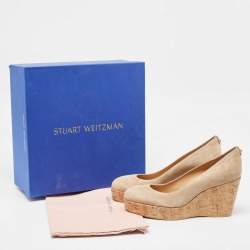 Stuart Weitzman Beige Suede Cork Platform Wedge Pumps Size 41