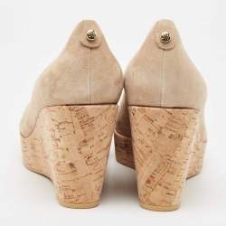 Stuart Weitzman Beige Suede Cork Platform Wedge Pumps Size 41