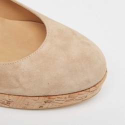 Stuart Weitzman Beige Suede Cork Platform Wedge Pumps Size 41