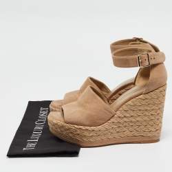 Stuart Weitzman Beige Suede Ankle Strap Platform Espadrille Sandals Size 38