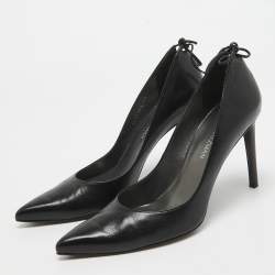 Stuart Weitzman Black Leather Bow Pointed Toe Pumps Size 40