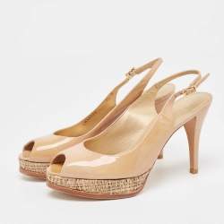 Stuart Weitzman Beige Patent Leather Slingback Platform Pumps Size 38