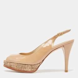 Stuart Weitzman Beige Patent Leather Slingback Platform Pumps Size 38