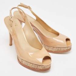 Stuart Weitzman Beige Patent Leather Slingback Platform Pumps Size 38