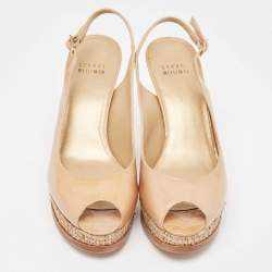 Stuart Weitzman Beige Patent Leather Slingback Platform Pumps Size 38