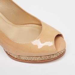 Stuart Weitzman Beige Patent Leather Slingback Platform Pumps Size 38