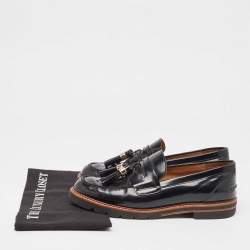 Stuart Weitzman Black Leather The Manila Tassel Slip On Loafers Size 40