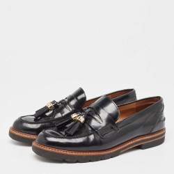 Stuart Weitzman Black Leather The Manila Tassel Slip On Loafers Size 40