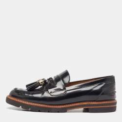 Stuart Weitzman Black Leather The Manila Tassel Slip On Loafers Size 40