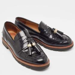 Stuart Weitzman Black Leather The Manila Tassel Slip On Loafers Size 40