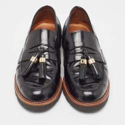 Stuart Weitzman Black Leather The Manila Tassel Slip On Loafers Size 40