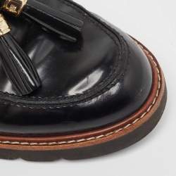 Stuart Weitzman Black Leather The Manila Tassel Slip On Loafers Size 40