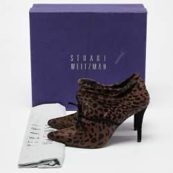 Stuart Weitzman Brown/Black Leopard Print Calfhair Pointed Toe Booties Size 38