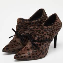 Stuart Weitzman Brown/Black Leopard Print Calfhair Pointed Toe Booties Size 38