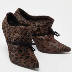 Stuart Weitzman Brown/Black Leopard Print Calfhair Pointed Toe Booties Size 38