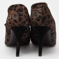 Stuart Weitzman Brown/Black Leopard Print Calfhair Pointed Toe Booties Size 38