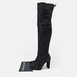 Stuart Weitzman Black Suede Leather Highland Over The Knee Boots Size 38.5