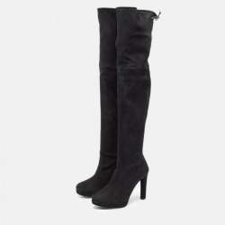 Stuart Weitzman Black Suede Leather Highland Over The Knee Boots Size 38.5