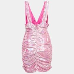 Superdown Pink Holographic Jersey Ruched Kerrie Dress L