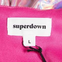 Superdown Pink Holographic Jersey Ruched Kerrie Dress L
