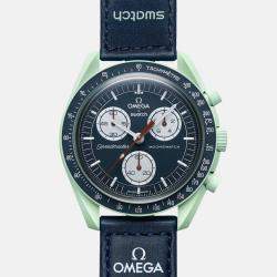Omega X Swatch Green and Blue Bioceramic Velcro Mission On Earth So33G100 Watch 42 mm