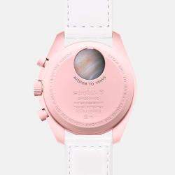 Pre Owned Omega X Swatch Powdery Pink Velcro Moon Swatch Mission To Venus 42 mm