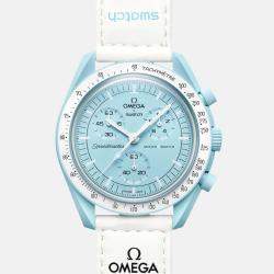 Omega X Swatch Pale Blue Bioceramic Velcro Moon Swatch Mission To Uranus SO33ML100 Wristwatch 42 mm