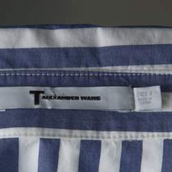 Pre Owned Alexander Wang Blue & White Striped Cotton Tie Front Short Dress S
