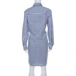 Pre Owned Alexander Wang Blue & White Striped Cotton Tie Front Short Dress S