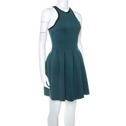 T by Alexander Wang Green Stretch Knit Neoprene Pleated Dress XS