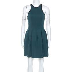 T by Alexander Wang Green Stretch Knit Neoprene Pleated Dress XS